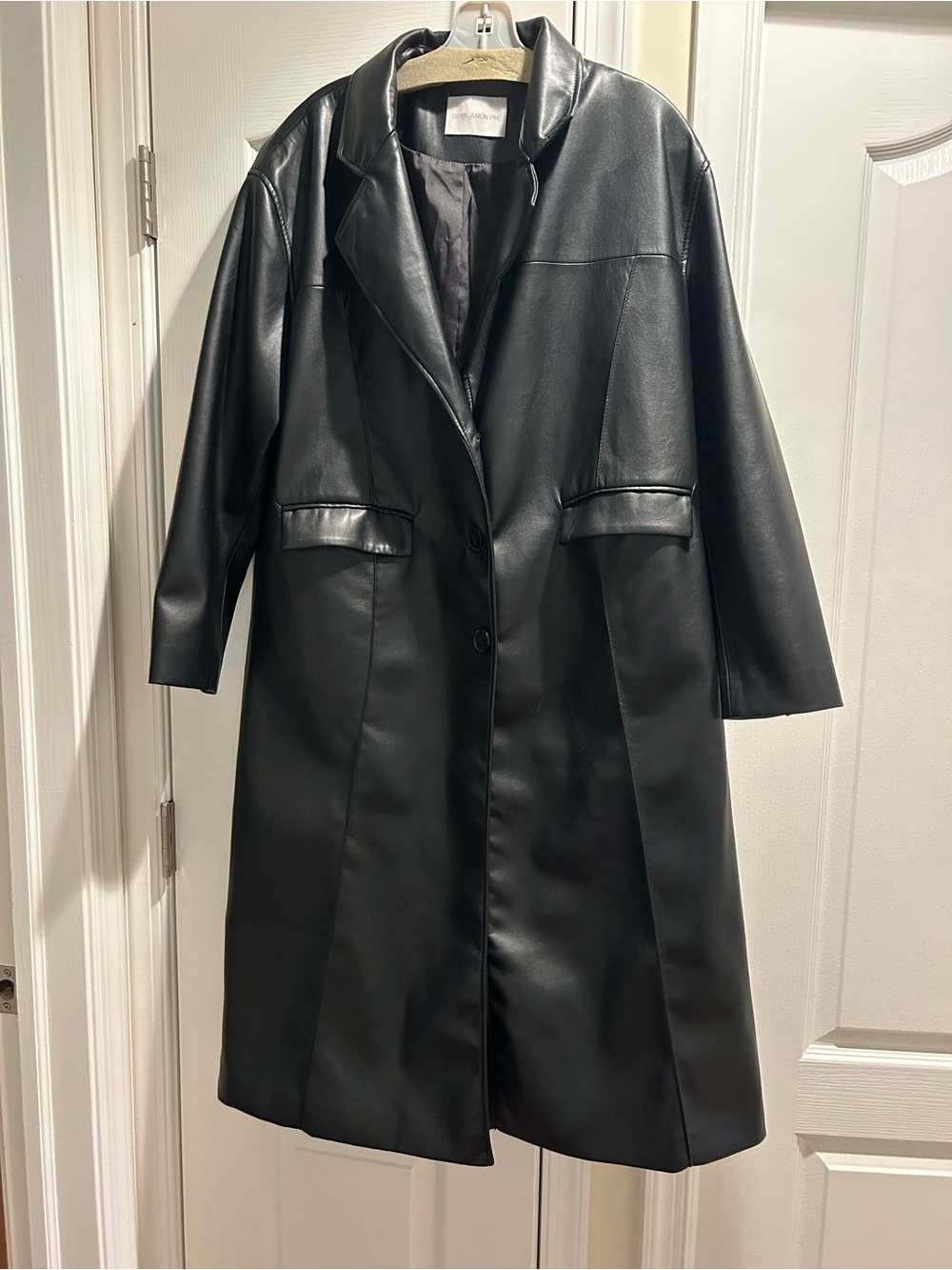 Black Faux Leather Long Coat - Sleek Women's Leather Jacket